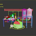 Industrial Process Equipment With White Tanks Red Mechanical Arm Blue Frames And Piping System