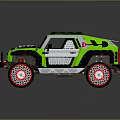 Green Off Road Vehicle With Black Roof Large Tires And Stripes Design