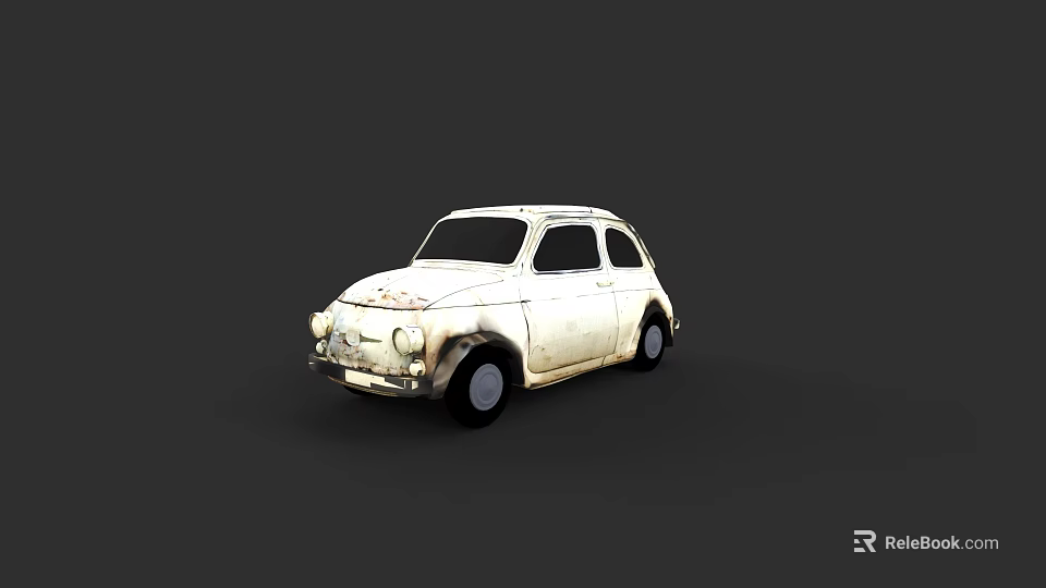 Vintage White Small Car With Classic Retro Exterior Design And Look 3d model 