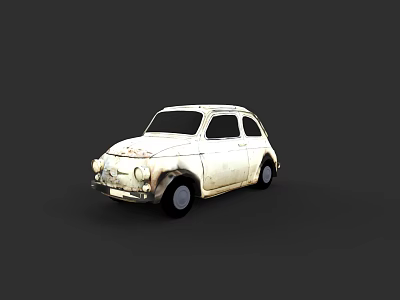 Vintage White Small Car With Classic Retro Exterior Design And Look 3d model