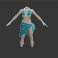 Woman in Blue Bikini Top and Wrapped Skirt with Arms Outstretched