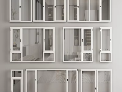 White Window And Door Frame Designs With Various Styles And Glass Panels 3d model