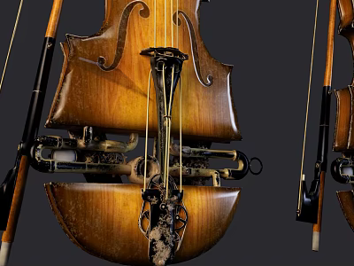 Vintage Violin And Art Supplies Set With Wooden Details For Creative Projects 3d model