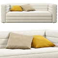 Light Colored Fabric Multi Person Sofa With Yellow And Beige Pillows 3d model