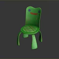 Green Frog Shaped Wooden Kids Chair With Checkered Seat And Worn Look