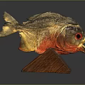 Golden Red Glow Fish Shaped Electronic LED Ornament With Red Eyes Open Mouth Wooden Base