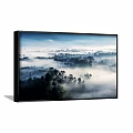 Misty Forest Landscape Painting With Dense Trees And Morning Fog Over Distant Hills