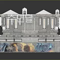 Cartoon Cyberpunk Building Scene With Neon Signs Multi Story Gray Exterior And Graffiti Decorations
