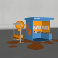 Commercial Equipment Blue Minifun Kiosk With Shelves Boxed Products Orange Hot Air Balloon And Signpost