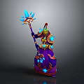 Game Fantasy Mage Character In Purple Blue Robe With Golden Headdress And Blue Crystal Staff