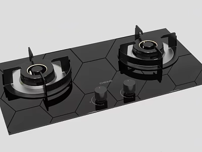 Modern Kitchen Gas Stove with Two Burners Black Hexagonal Panel and Control Knobs 3d model