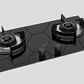 Modern Kitchen Gas Stove with Two Burners Black Hexagonal Panel and Control Knobs 3d model