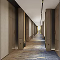 Elegant Modern Hotel Corridor With Side Doors Decorative Carpet And Soft Lighting 3d model
