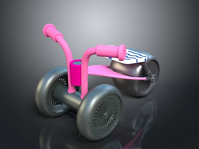 Pink Children's Tricycle With Large Gray Wheels And Striped Seat Design 3d model