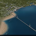 Aerial Planning of Coastal Urban Area With Cross Sea Bridge Beach and Green Vegetation