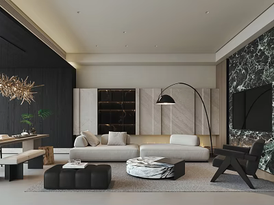 Modern Living Room Interior With Sofa Marble Coffee Table Floor Lamp Decorative Wall And Rug 3d model