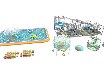 Outdoor Playground Equipment With Climbing Frame Slide Swing Rotating Facilities And Water Pool 3d model