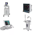 Professional Medical Devices With Patient Monitors And Wheeled Treatment Carts With Display Screens