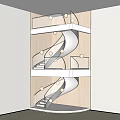 Modern Spiral Staircase Interior With Metal Handrail Marble Floor And Wooden Wall