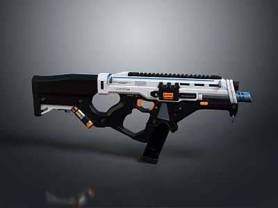 Futuristic Tactical Gun With White Black Finish Orange Accents And Rail System Design 3d model