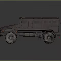 Military Style Armored Off Road Vehicle With Rusty Exterior Large Tires And Roof Rack