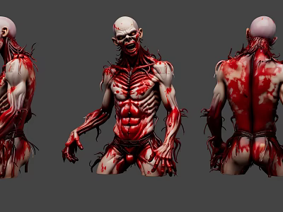 Horror Game and Movie Character With Exposed Muscles Pale Skin Bloody Texture And Tentacle Structures 3d model