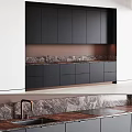 Modern Kitchen Interior With Black Upper Lower Cabinets And Marble Countertop 3d model