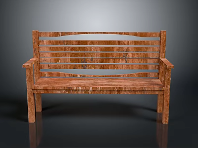 Classic Wooden Bench With Slatted Backrest Armrests And Natural Wood Grain 3d model