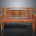 Classic Wooden Bench With Slatted Backrest Armrests And Natural Wood Grain