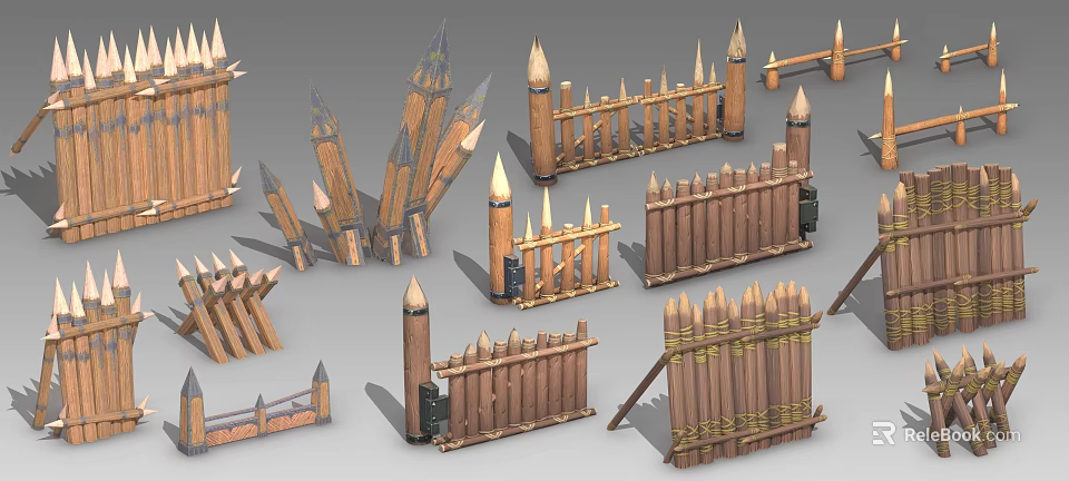 Wooden Garden Fence 3D Models With Spiked Tops And Various Decorative Designs 3d model 