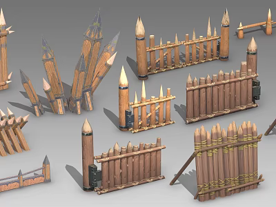 Wooden Garden Fence 3D Models With Spiked Tops And Various Decorative Designs 3d model