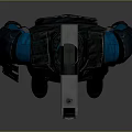 Futuristic Sci Fi Character In Black Blue Mech Suit With Weapon And Armor