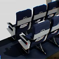Public Chairs In Aircraft Cabin With Dark Blue Seats White Armrests Red Accents