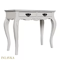 Elegant White Dressing Table With Two Drawers Black Handles And Carved Legs