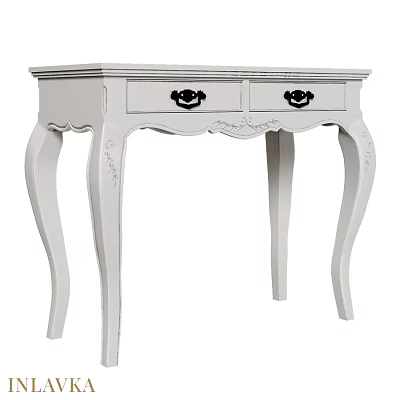 Elegant White Dressing Table With Two Drawers Black Handles And Carved Legs 3d model