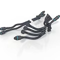 Black Curved Hoses Components With Multiple Flexible Tubes And Green Rings At Ends