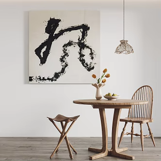 Restaurant Dining Table Dining Chair Chandelier Ornaments Decorative Painting 3d model
