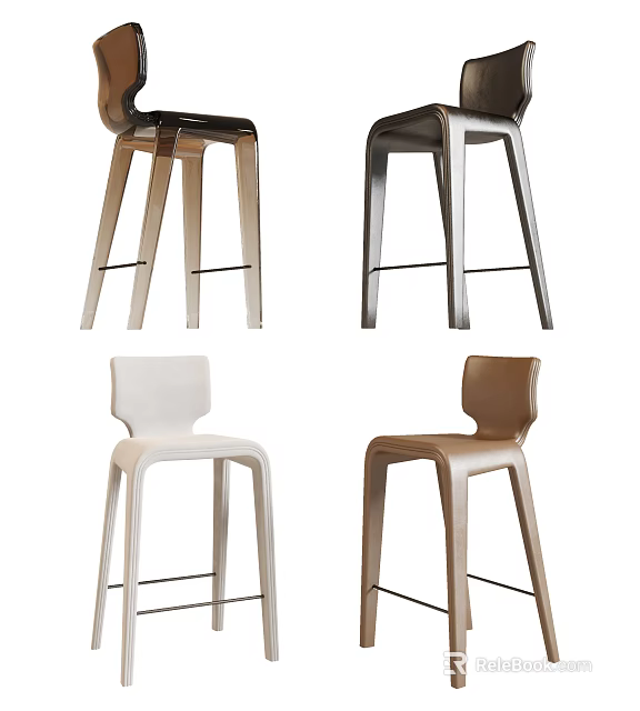 Modern Sleek Design Bar Stools With Metal Frame And Multi Color Options For Kitchen Bar 3d model 