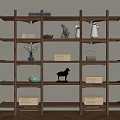 Traditional Chinese Solid Wood Display Shelf With Ceramic Vases Small Sculptures And Decorative Boxes 3d model