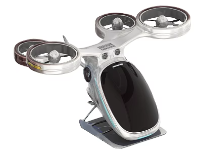 Futuristic Personal Flying Vehicle with Four Rotors Transparent Cockpit And Modern Design 3d model