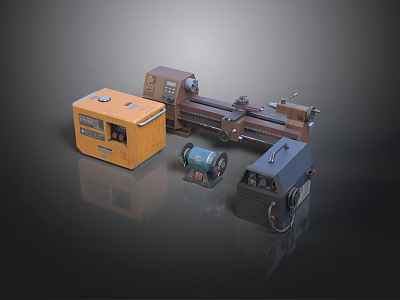 Industrial Machinery Equipment Collection With Lathe Motor Control Box And Tools 3d model