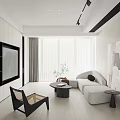 Modern Minimalist Living Room Interior Design With White Sofa Coffee Table TV Wall And Curtains