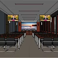 Spacious Conference Room Interior With Long Tables Chairs And Large Screens