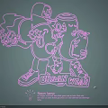Pink Neon Lamp With Cartoon Characters And Urban Wear Text For Room Decoration