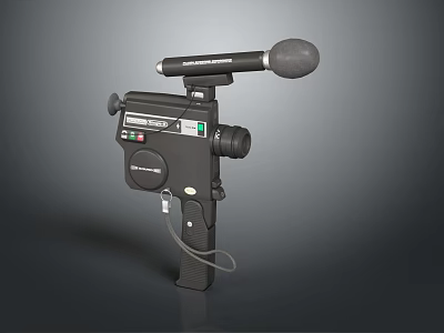 Vintage Black Handheld Recording Device Featuring Attached Microphone And Control Buttons 3d model