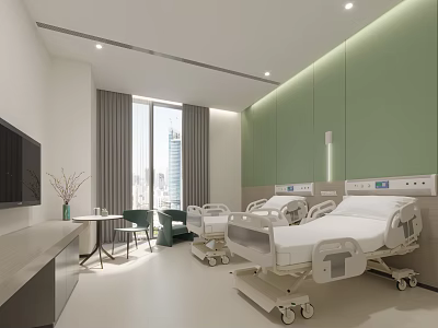 Hospital Outpatient Ward Interior With Modern Beds And Medical Equipment 3d model