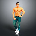 Game Movie Character Shirtless Muscular Male In Blue Jeans And White Sneakers With Confident Stance