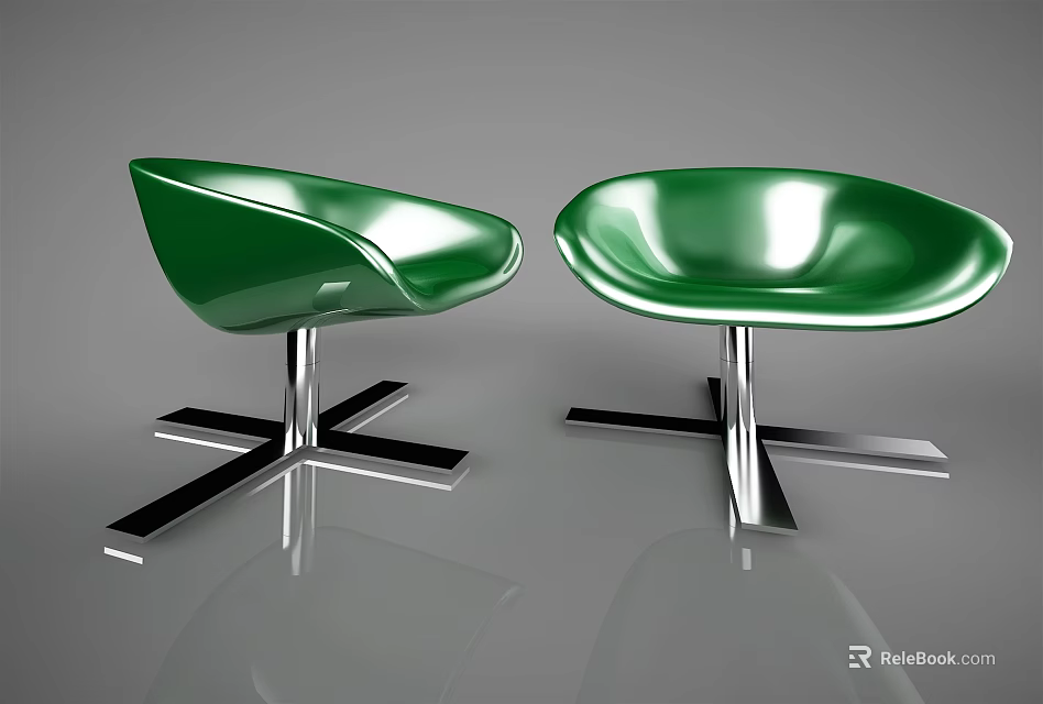 Green Modern Accent Chairs With Smooth Glossy Surface And Chrome Metal Base 3d model