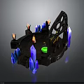 Fantasy Scene Component With Circular Structure Burning Torches Blue Crystals And Green Glow