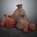 Household Storage Bags In Different Sizes Red And Brown Cotton Textured With Tie Closure
